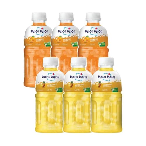 Mogu Mogu Combo Pack of Orange & Pineapple  with 25% NATA De Coco 320ml - (Pack of 6)