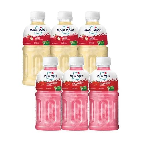 Mogu Mogu Combo Pack of Strawberry & Apple  with 25% NATA De Coco 320ml - (Pack of 6)